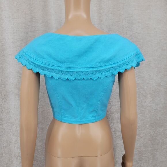 Paris Sport Club Vintage Denim Turquoise  Crop Top and High Waisted Shorts Set - Picture 11 of 16